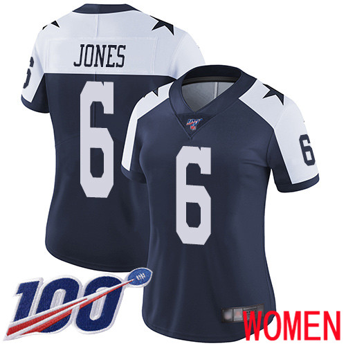 Women Dallas Cowboys Limited Navy Blue Chris Jones Alternate 6 100th Season Vapor Untouchable Throwback NFL Jersey